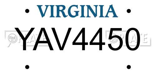 YAV4450 Virginia License Plate