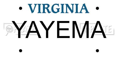 YAYEMA Virginia License Plate