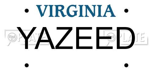 YAZEED Virginia License Plate