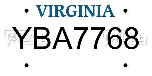 YBA7768 Virginia License Plate