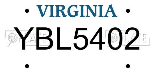 YBL5402 Virginia License Plate