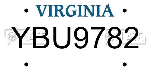 YBU9782 Virginia License Plate