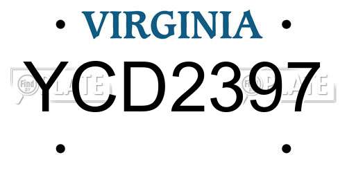 YCD2397 Virginia License Plate