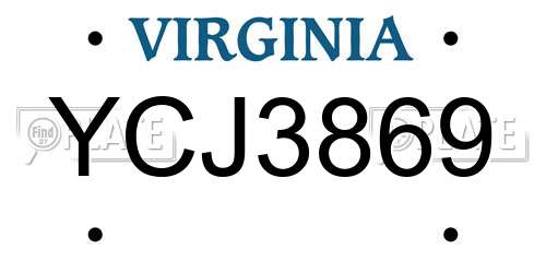 YCJ3869 Virginia License Plate