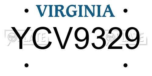 YCV9329 Virginia License Plate