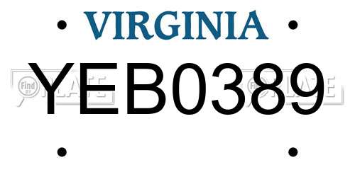 YEB0389 Virginia License Plate