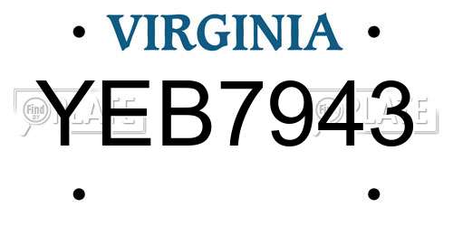YEB7943 Virginia License Plate