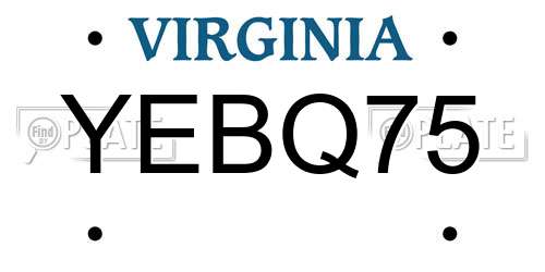 YEBQ75 Virginia License Plate