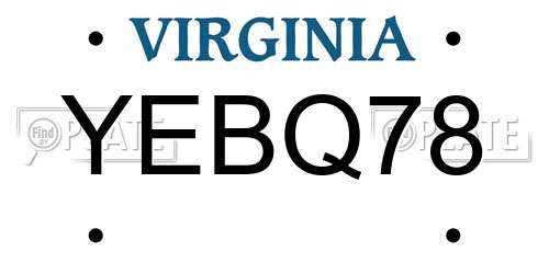 YEBQ78 Virginia License Plate