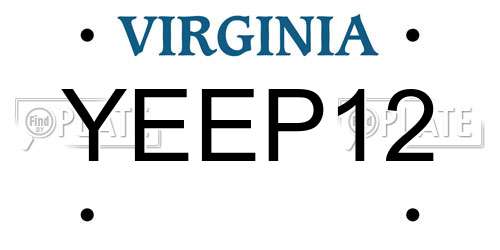 YEEP12 Virginia License Plate