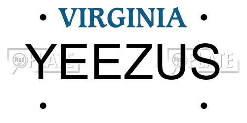 YEEZUS Virginia License Plate