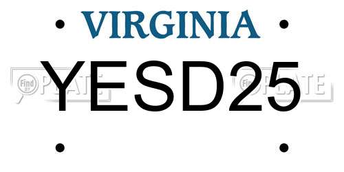 YESD25 Virginia License Plate