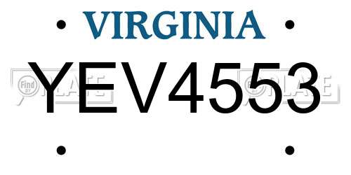 YEV4553 Virginia License Plate