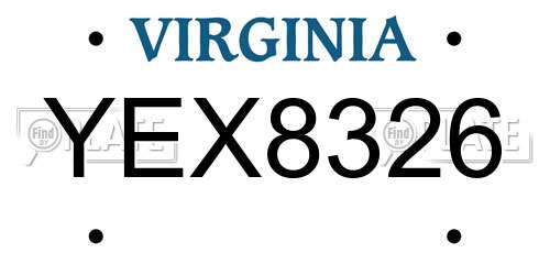 YEX8326 Virginia License Plate
