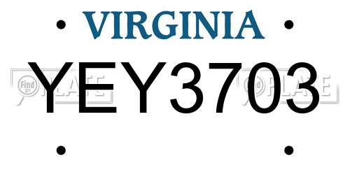 YEY3703 Virginia License Plate