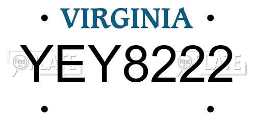 YEY8222 Virginia License Plate
