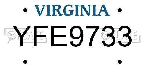 YFE9733 Virginia License Plate