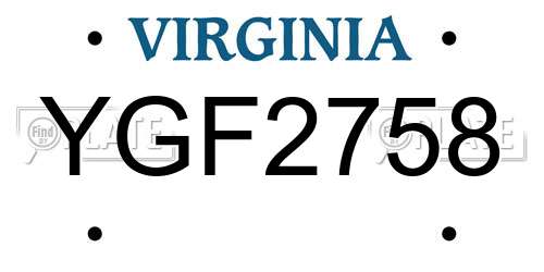 YGF2758 Virginia License Plate