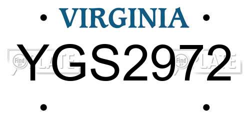 YGS2972 Virginia License Plate
