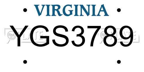 YGS3789 Virginia License Plate