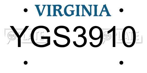 YGS3910 Virginia License Plate