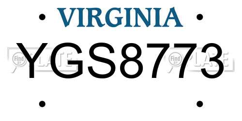 YGS8773 Virginia License Plate