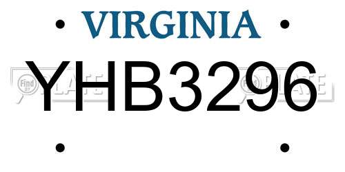 YHB3296 Virginia License Plate