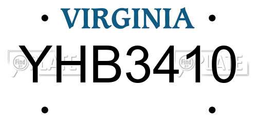 YHB3410 Virginia License Plate
