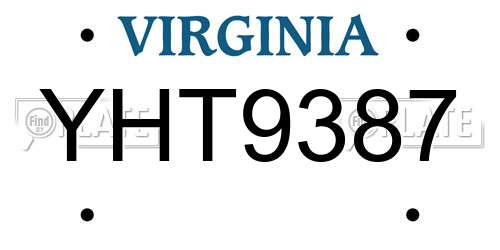 YHT9387 Virginia License Plate