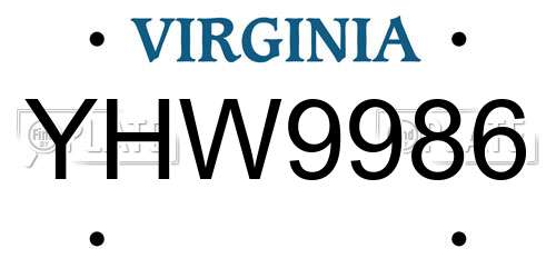 YHW9986 Virginia License Plate