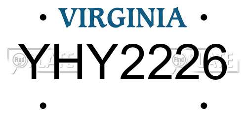 YHY2226 Virginia License Plate