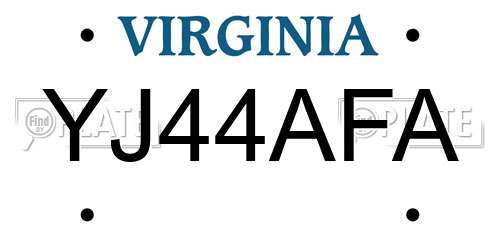 YJ44AFA Virginia License Plate