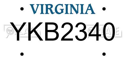 YKB2340 Virginia License Plate