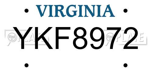 YKF8972 Virginia License Plate