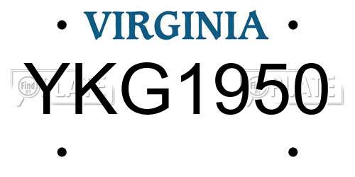 YKG1950 Virginia License Plate