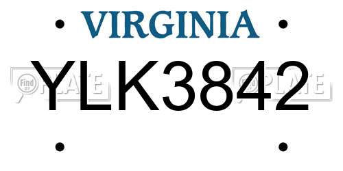 YLK3842 Virginia License Plate