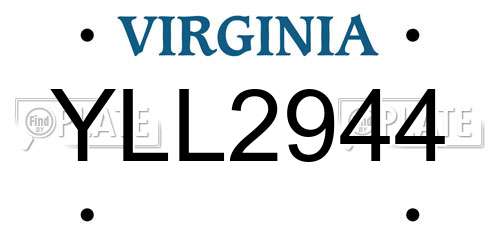 YLL2944 Virginia License Plate