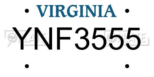 YNF3555 Virginia License Plate