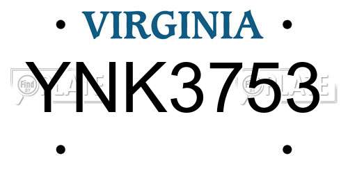YNK3753 Virginia License Plate
