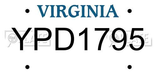 YPD1795 Virginia License Plate