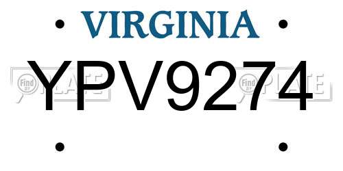 YPV9274 Virginia License Plate