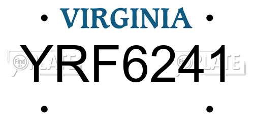 YRF6241 Virginia License Plate