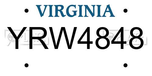 YRW4848 Virginia License Plate