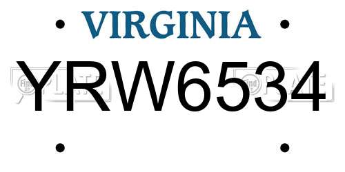 YRW6534 Virginia License Plate