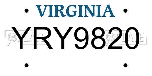 YRY9820 Virginia License Plate