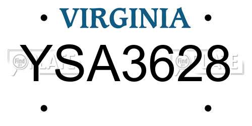 YSA3628 Virginia License Plate