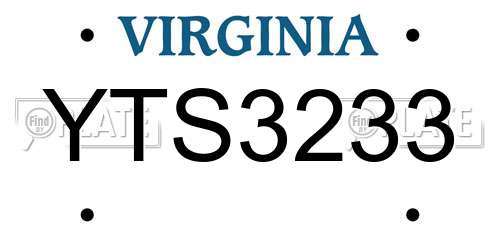 YTS3233 Virginia License Plate