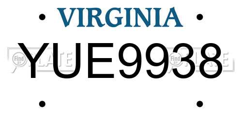 YUE9938 Virginia License Plate