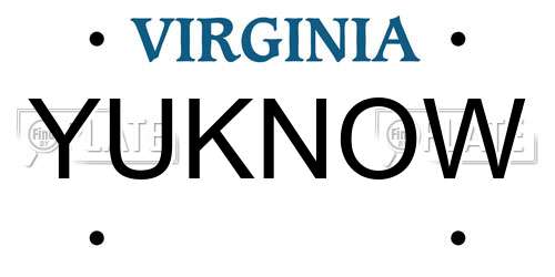 YUKNOW Virginia License Plate