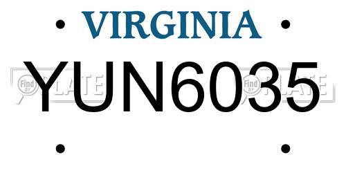YUN6035 Virginia License Plate